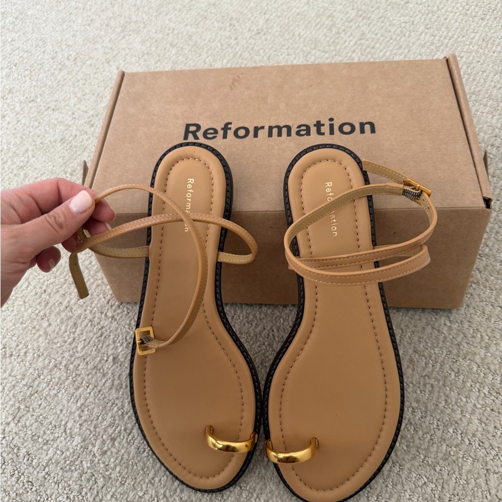 Reformation Gold and Tan Sandals